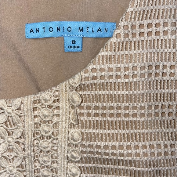 Antonio Melani Women's Cap Sleeve Tan Knit/Crochet Midi Flare Dress Sz 8 NWT - Picture 4 of 11